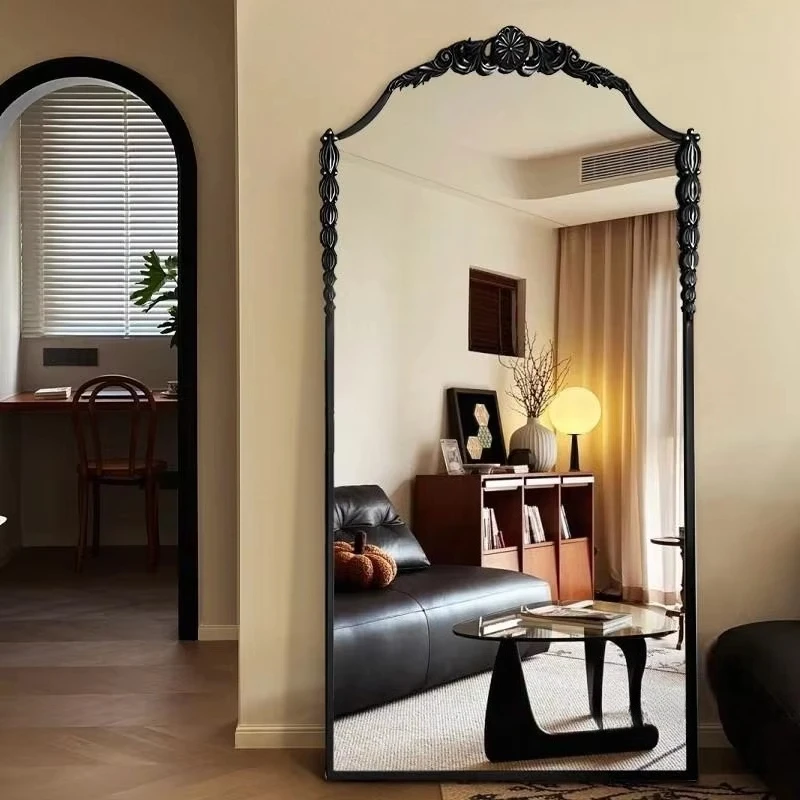 Factory Direct Sales Retro Full-length Vanity Mirror Carved Design High-end Floor Mounted Wall Mounted Mirror Living Room Home