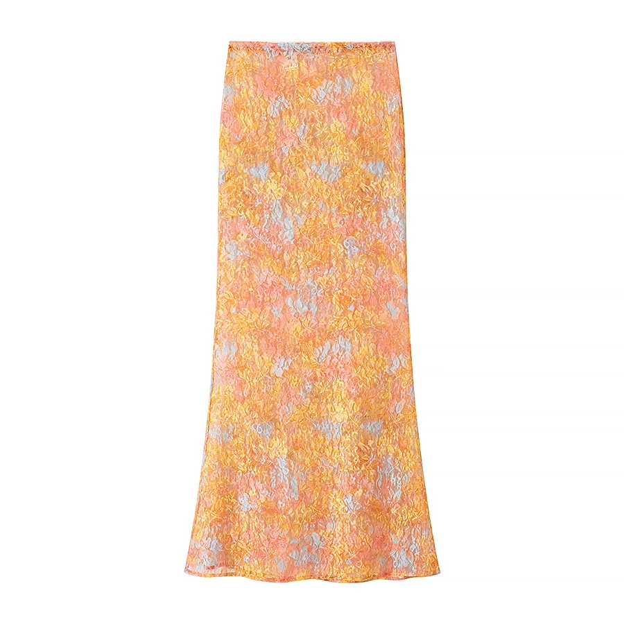 

ZBZA Spring New Women's Faion Design Printed Crop Top High Waist Skirt Set Sli Ladies' Clothing Traditional Chinese Sle