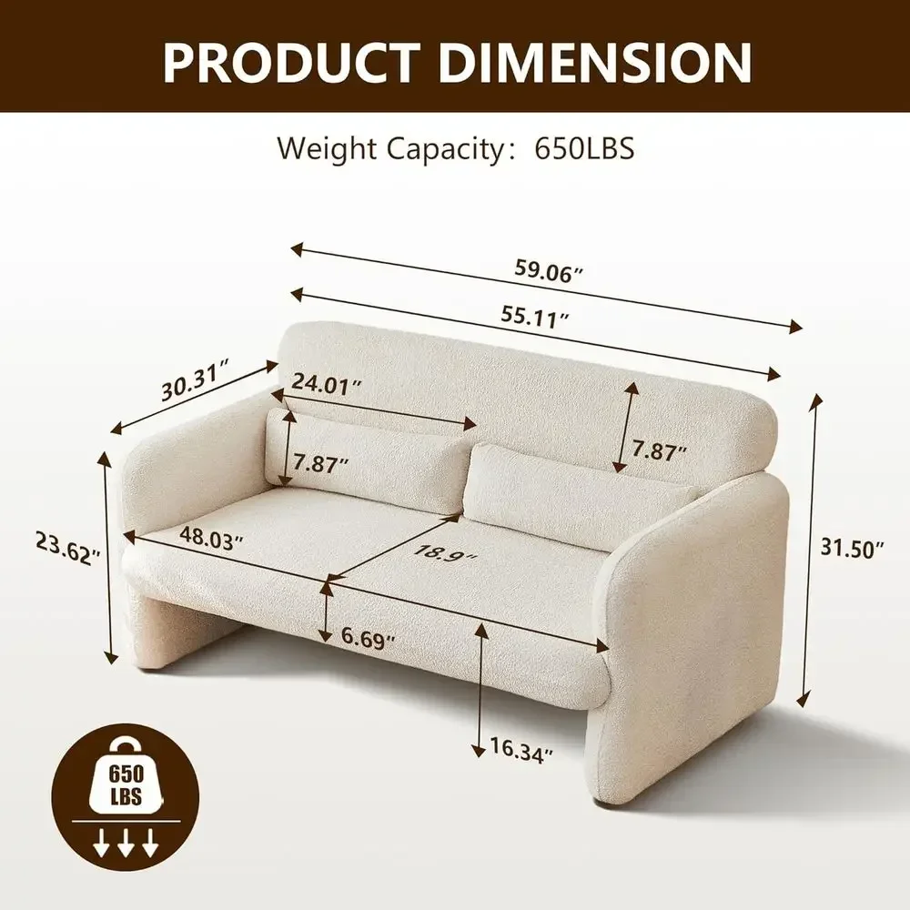 Upgraded Lambswool Fabric 2-Seater Loveseat Sofa, Solid and Easy to Install, Suitable for Living Room or Bedroom, Beige