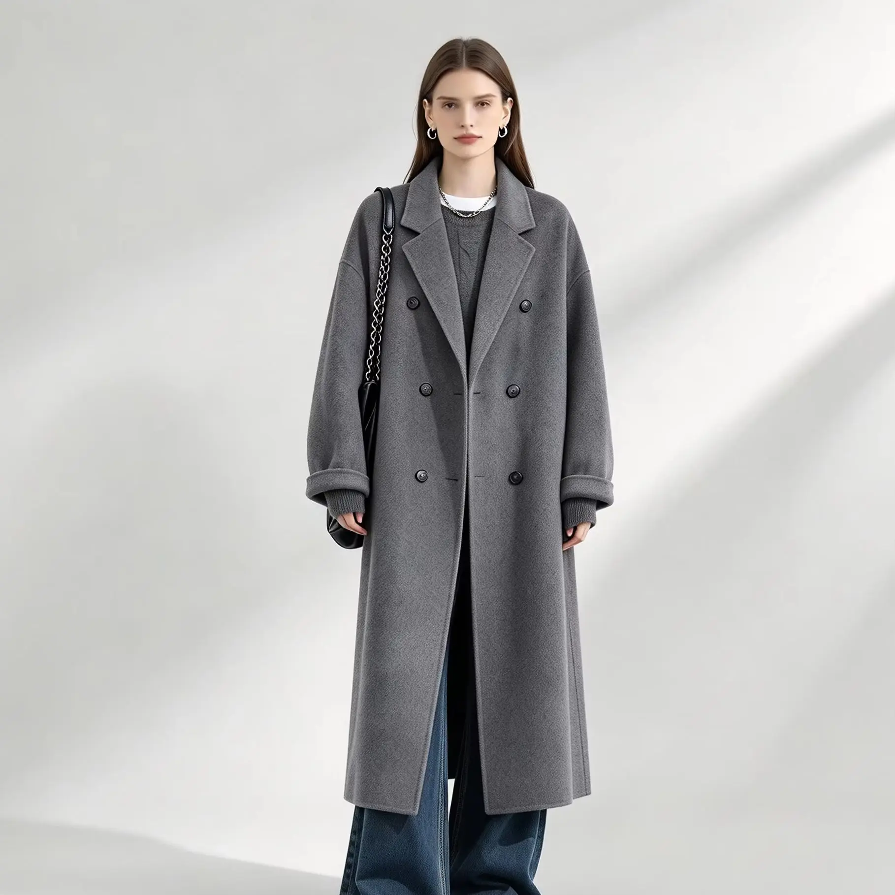 Classic Women’s Overcoat Peak Lapel Double Breasted Relaxed Full Length Wool Material Business Meeting Party Banquet ustomized