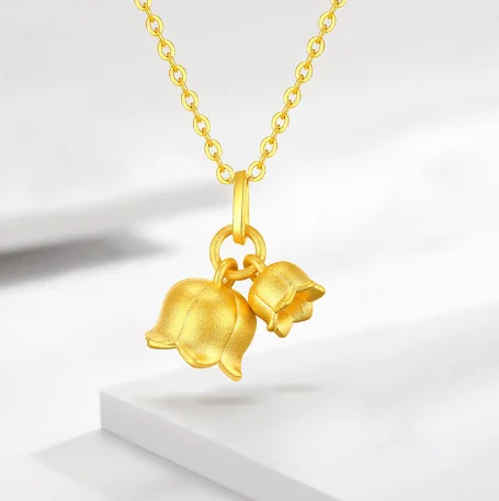 

24k pure gold pendants fine gold flower pendant 999 real gold charms