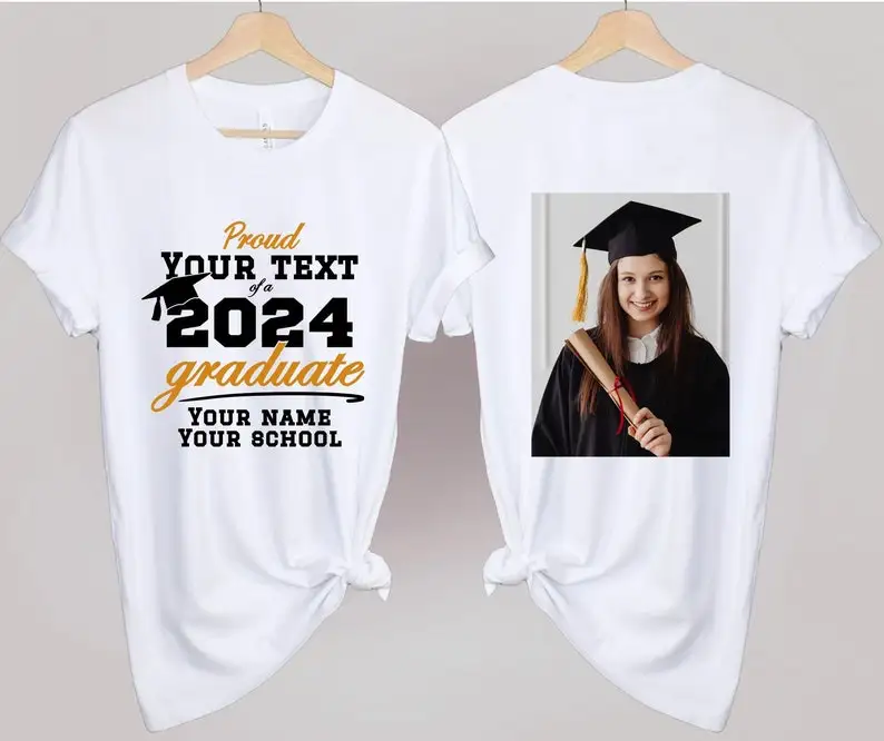 Custom Photo 2024 Graduation Sweatshirts College Graduation Ceremony Class of 2024 Family Shirts Graduation Tee Cotton Tee Top