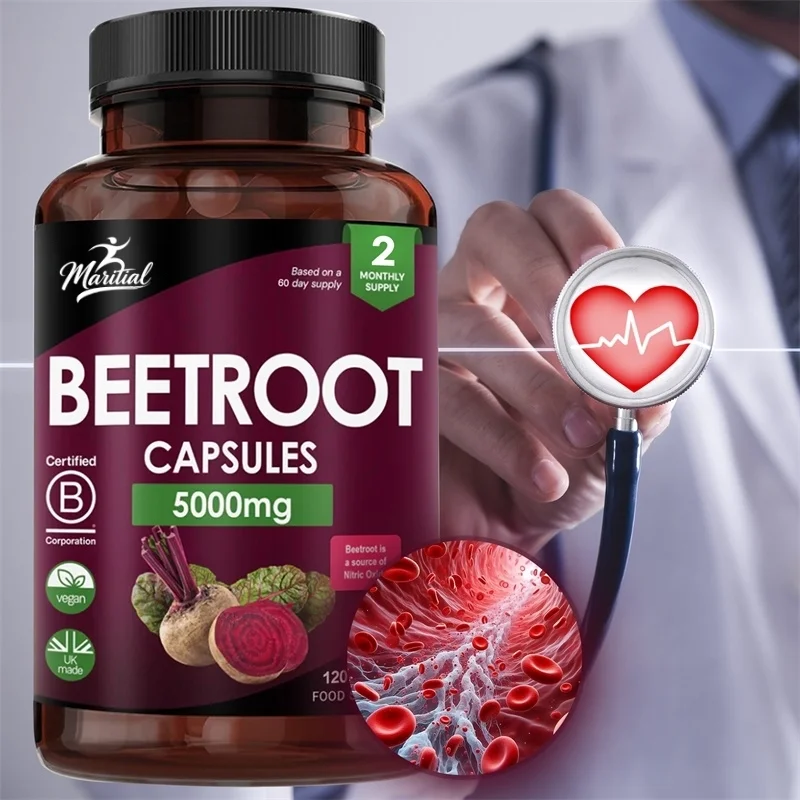 Beetroot Capsules 5000mg - Helps Promote y Circulation, Heart , Enhanced Absorption, Boosts Cellular Energy, Non-gmo