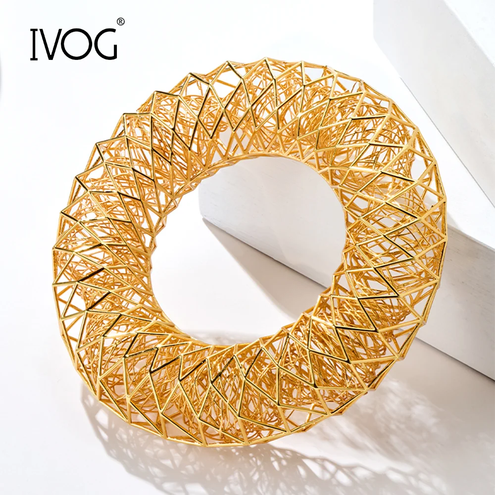 IVOG Hollow Out Lines Design Bracelet For Women Luxury Gold Color Bracelet Fashion Jewelry Official Flagship Store