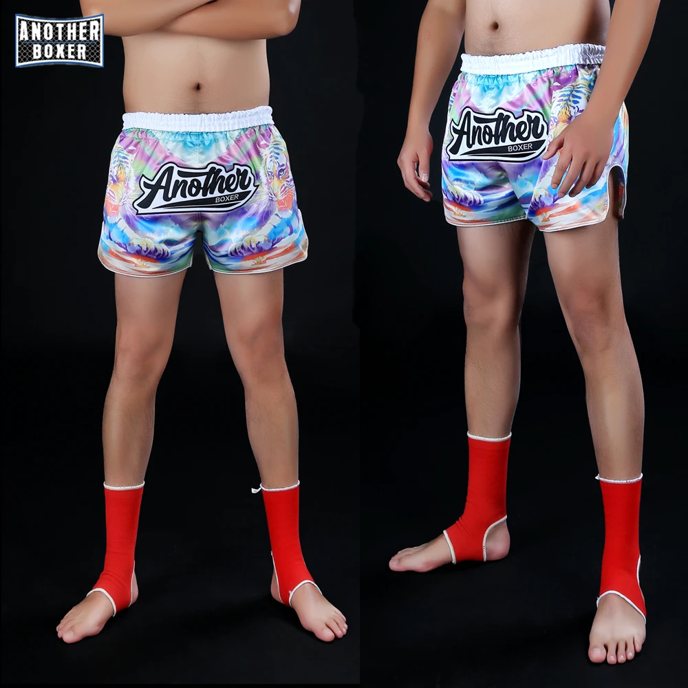 شورت الملاكمة التايلاندية، طباعة النمر كيك بوكسينغ MMA Highwaist للجنسين Ttunks للرجال والنساء قماش المنافسة التدريبية