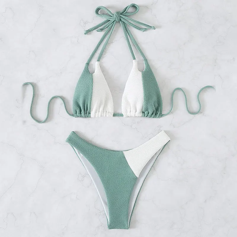 2024 New Sexy Micro Bikini Swimwear Bathing Suit Women Two Piece Swimsuit Bikini Set High Waist Hanging Neck Tie Up Swimsuits
