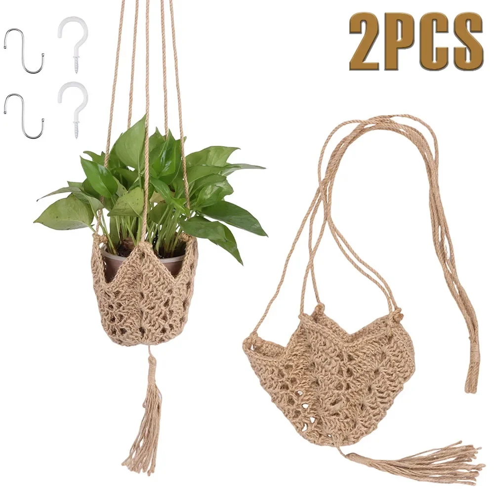 2 Pcs Hanging Planter Basket Universal Macrame Flower Pot Holder with Hook Balcony Hanging Planter Basket Decor Garden Supplies