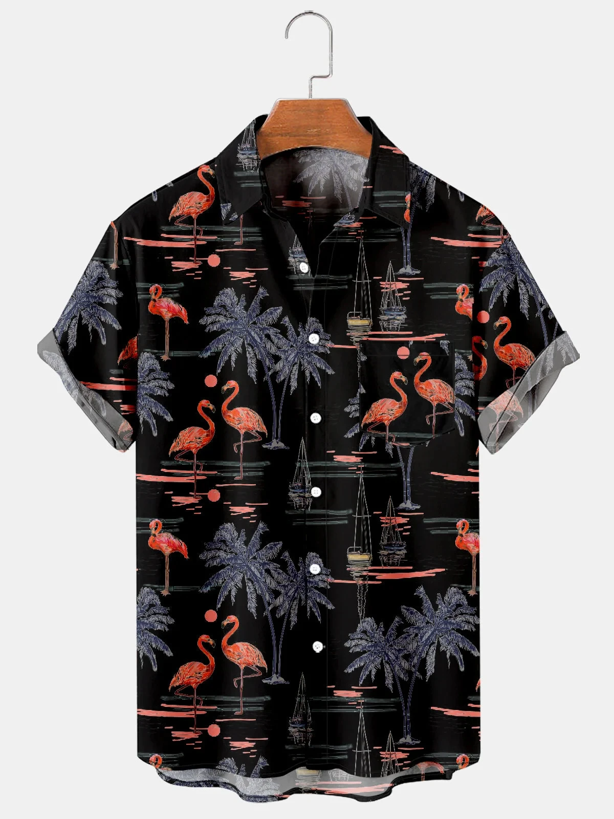 Men's Vacation Resort  Coconut Flamingo 3D Print Turndown Collar Shirt casual  Short Sleeve Shirt Summer loose Shirts For Boys