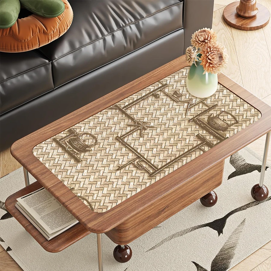 1 Roll Faux Rattan Woven Tea Art Self-Adhesive Wallpaper - Peel and Stick Retro Bamboo Home Decor - Vinyl Coated Wall Sticker fo
