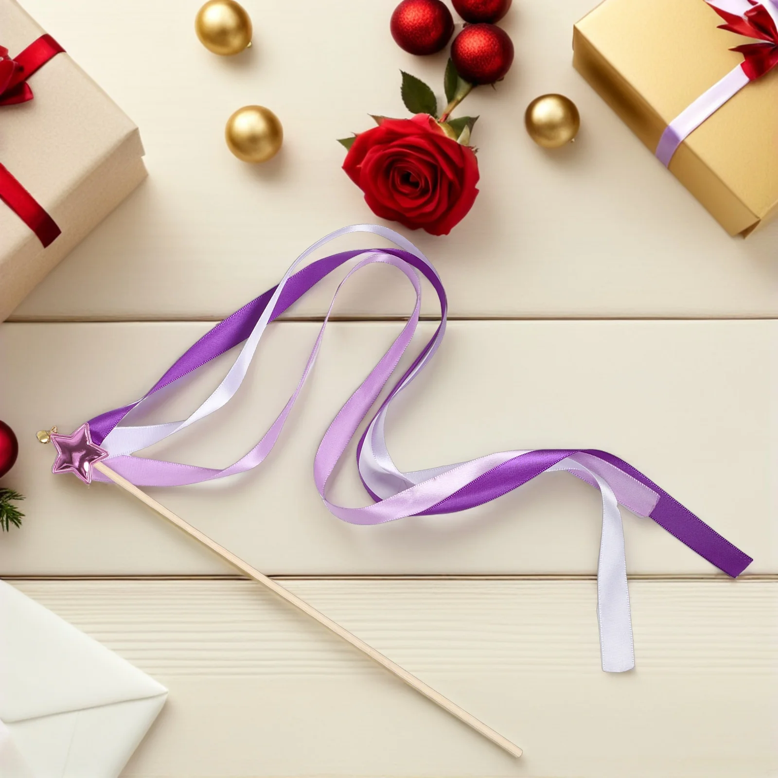 

24Pcs Star Fairy Wand Ribbon Streamers Bells Wedding Party Purple Ribbon Stick Flower Girl Accessories Fairy Wands for Wedding