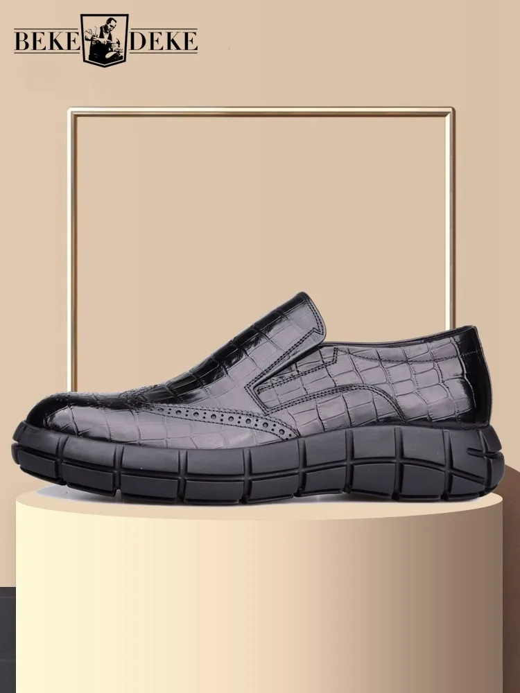 Mens Dress Shoes Genuine Leather Leisure Versatile Slip On Platform Comfortable Footwear Daily Solid Color Breathable Round Toe