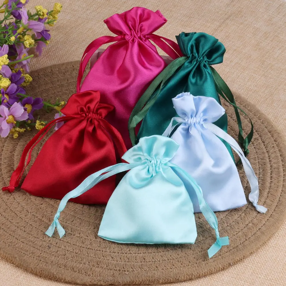 Luxo Silk Jóias Gift Bag, Satin Drawstring Pouch, Wedding Party Candy Bag, Embalagem de jóias, 8x10cm 10x15cm, 10Pcs por lote