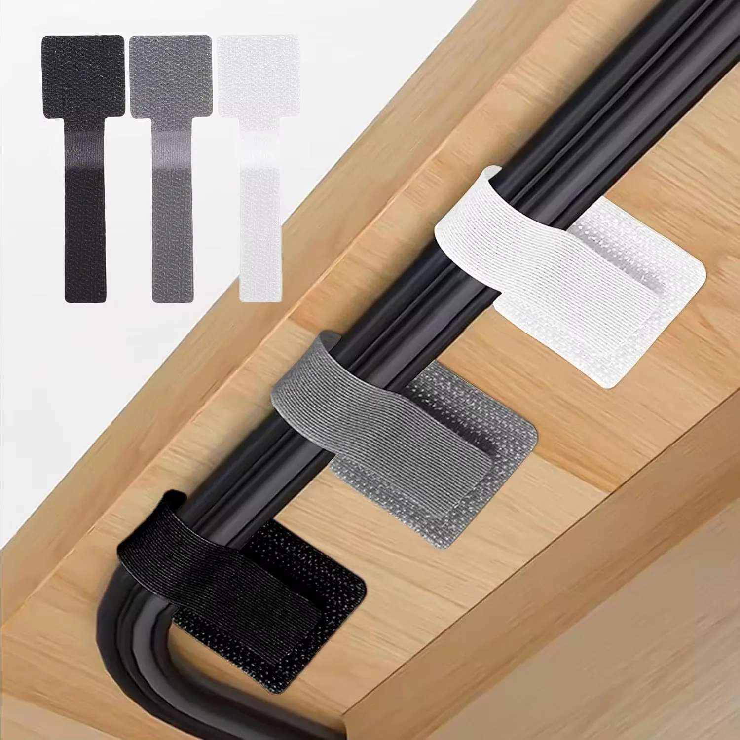 Self Adhesive Reusable Hook and Loop Cable Ties - Adjustable Cord Organizer Straps for Desk, Home & Office Cable Management