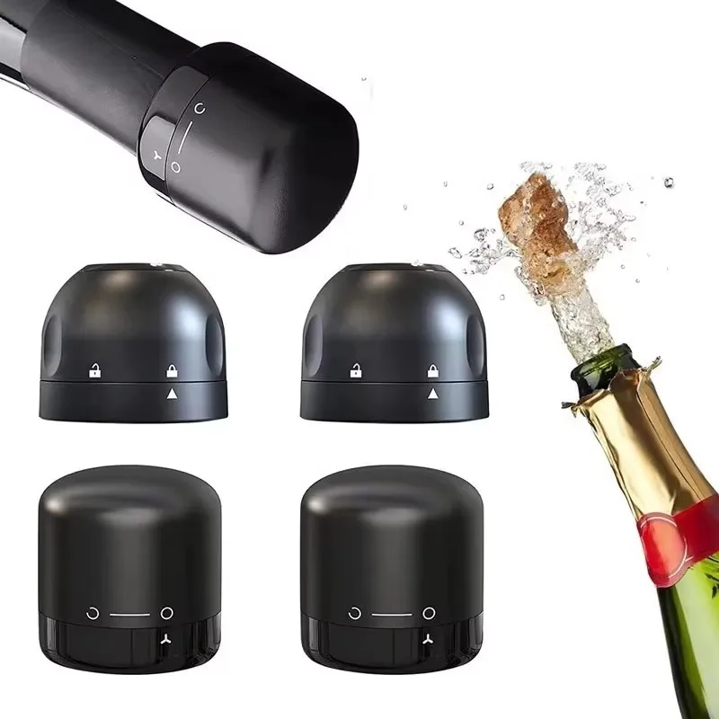 1/2/3pcs Black Domestic Kitchen Sealing Red Wine Bottles Stoppers Mini Preservation Spin Leak Proof Wine Champagne Stoppers Cap