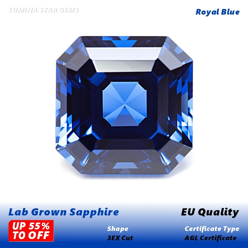 

F-Lab выращенный сапфир королевского синего цвета Asscher Cut AAA + драгоценные камни для установки ювелирных изделий и индивидуального дизайна, сертификат на выбор
