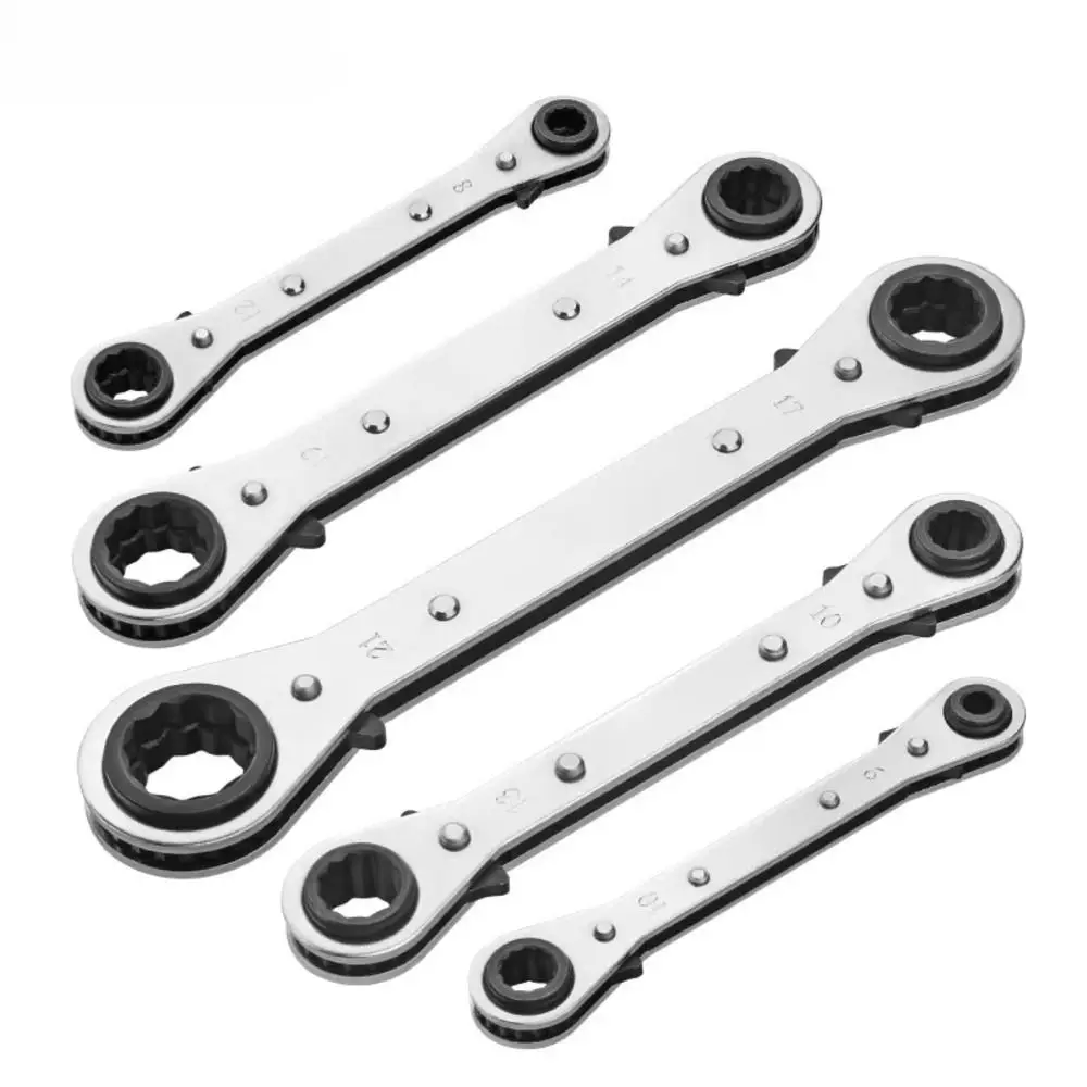 1Pcs 4-in-1 Ratchet Wrench 6-8-10-12mm 15-17-19-21mm CR-V Steel Socket Wrench Silver Chrome Plated Adjustable Socket Spanner