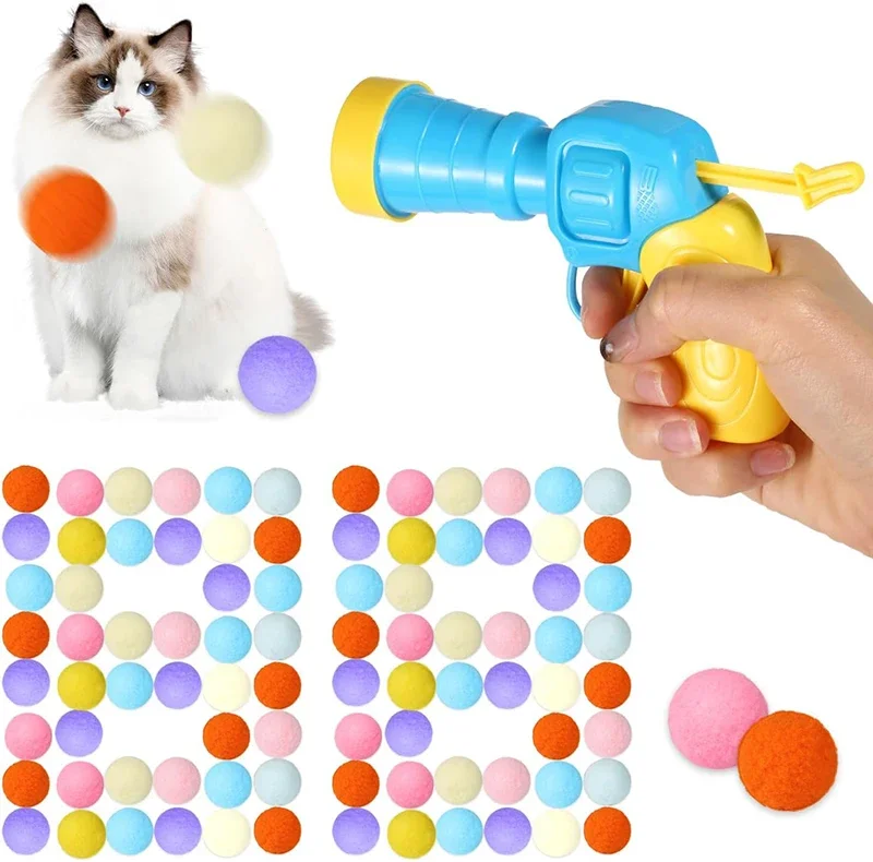Interaktives Katzenspielzeug mit Plüschbällen für Kätzchen zum Spielen und Jagen, Springball-Schießgerät, Haustierbedarf, Kreatives Schießspielzeug – Detail 2