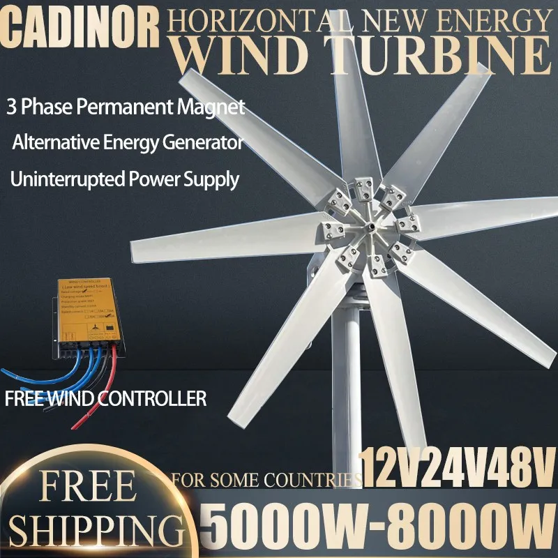 8 Blades 8KW 12v 24v 48v New Arrival Free Energy Wind Turbine Generator Windmill With Wind Controller Home Use Low Wind Speed