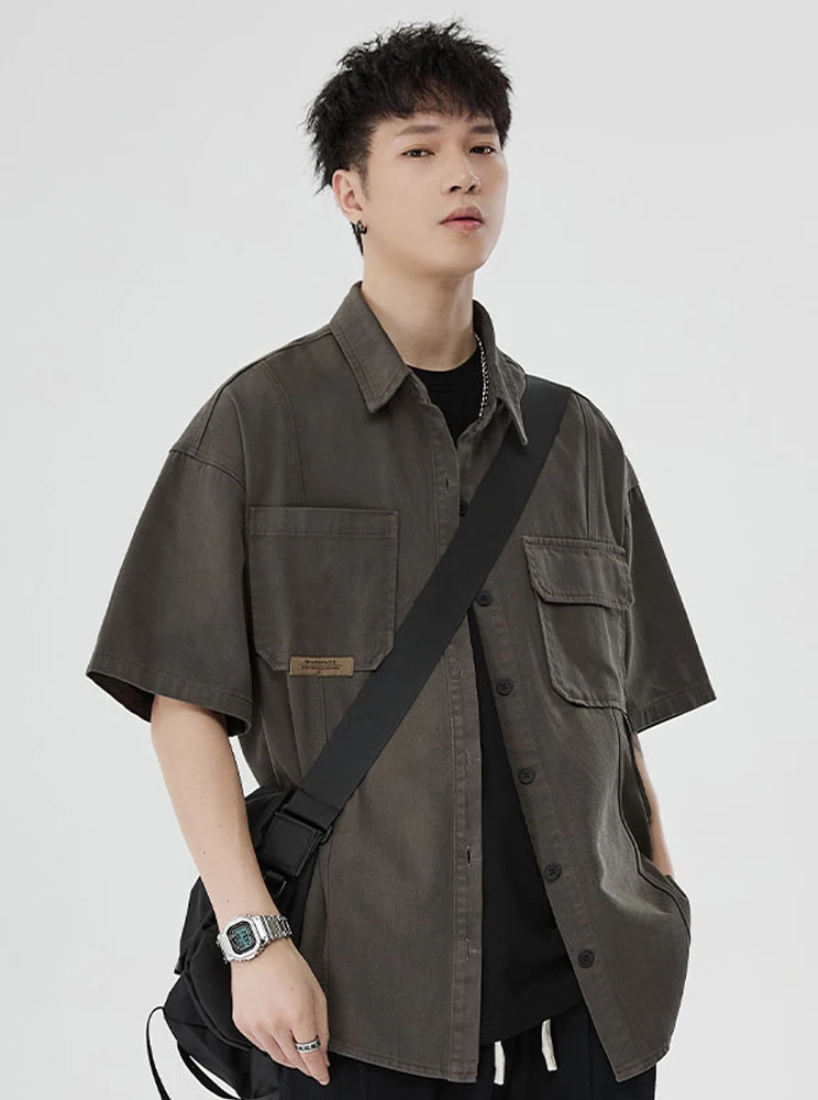 

Summer Thin Casual Loose Men's irt ort Sve Workwear Top Breathable Comfortable Lightweight Classic Collar Button down