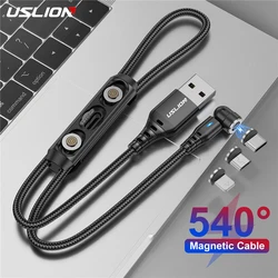 USLION 3 in 1 540 Rotate 5A Magnetic Cable Fast Charging Micro USB Type C Cable Plug Storege Box Magnet Charger Wire USB Cables