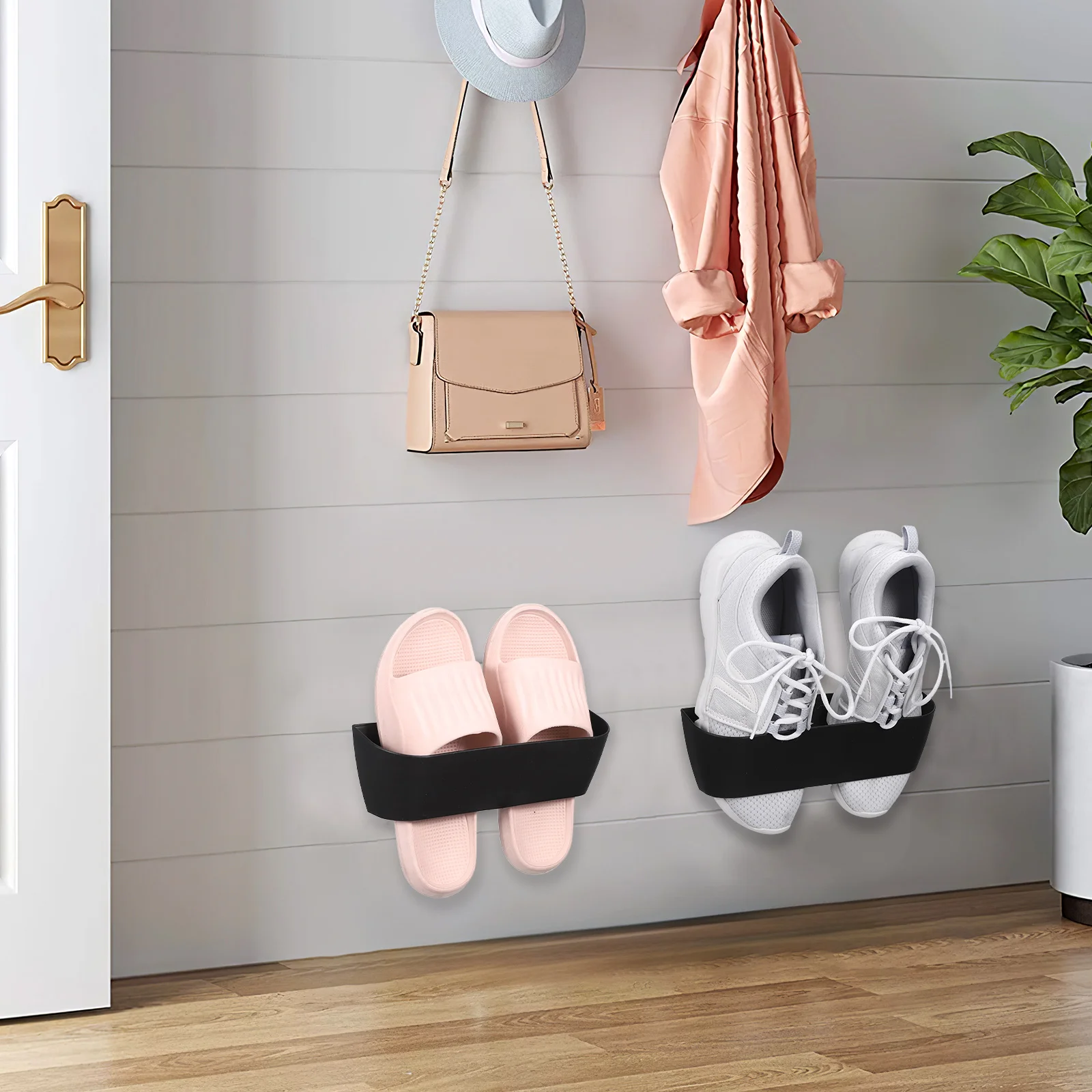 

4 Pcs Shoe Racks Telescopic Storage Wall Hanging Organiser Towel Camper Space-saving Holder Black Rv
