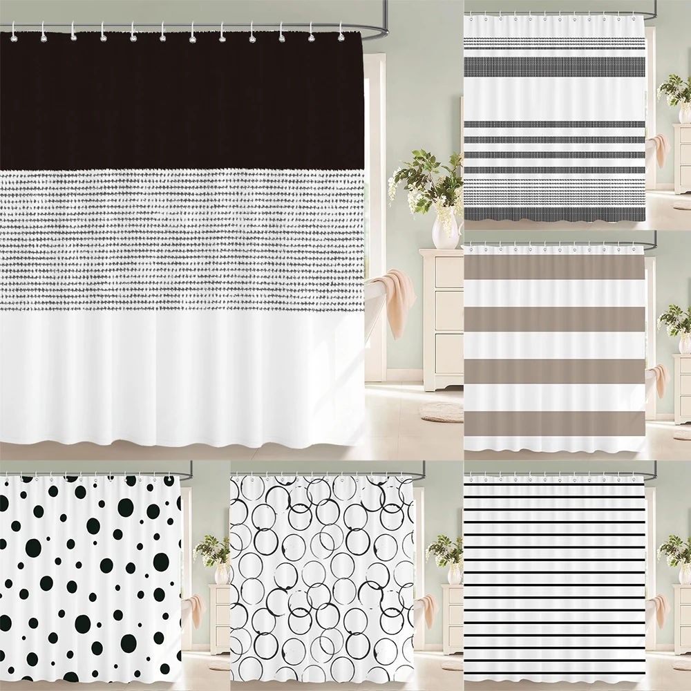 

Waterproof Shower Curtains Geometric Stripes Bathroom Curtains With Hooks 3d Printing Decoration Large Size 240X180 Bath Screen