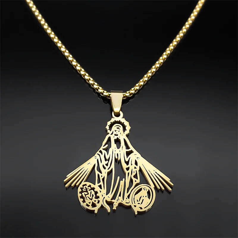 

Faith Our Lady of Miraculous Necklace for Women Men Stainless Steel Gold Color Catholic Virgin Mary Medal Jewlery collar NZZZ510