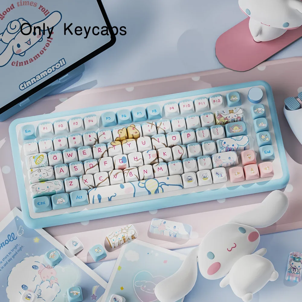 สีฟ้าน่ารัก Anime Key Caps MCA ความสูง PBT Dye-Sublimation Fit 61/68/75/78/88/96/104/108 แป้นพิมพ์เครื่องกล