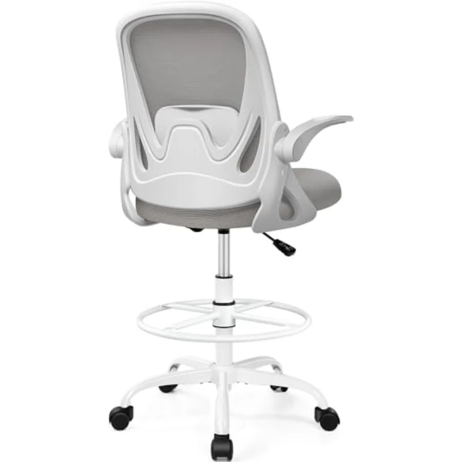 

Drafting Chair Tall Office Chair with Flip-up Armrests Adjustable Height and Enhanced Lumbar Support - Ergonomic Rolling Stool