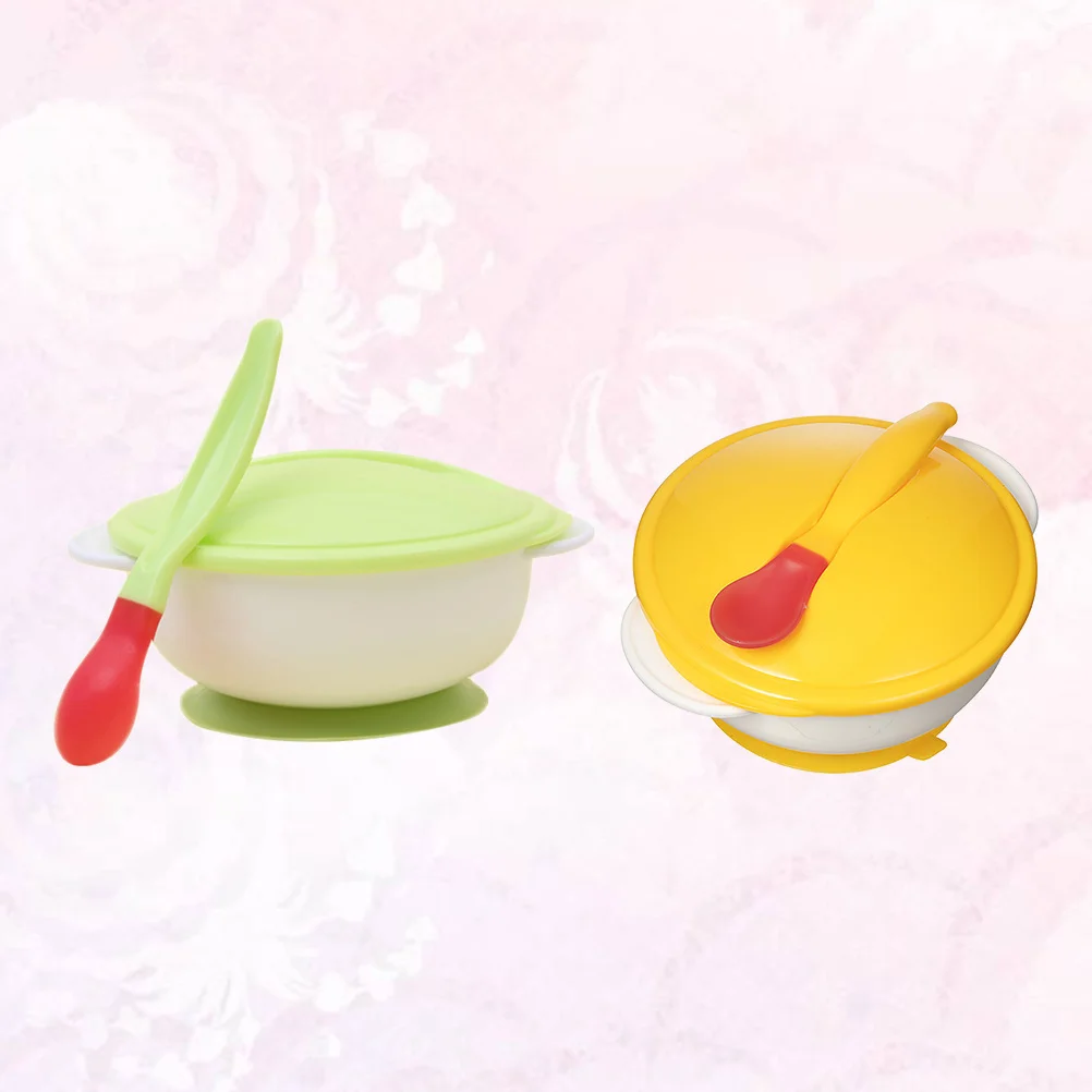 

2 set 2 Sets Baby Anti-Slip Suction Set With Spoon Toddler Training Infant Feeding Dishbaby Set Toddler Bowl Baby Suction Bowl