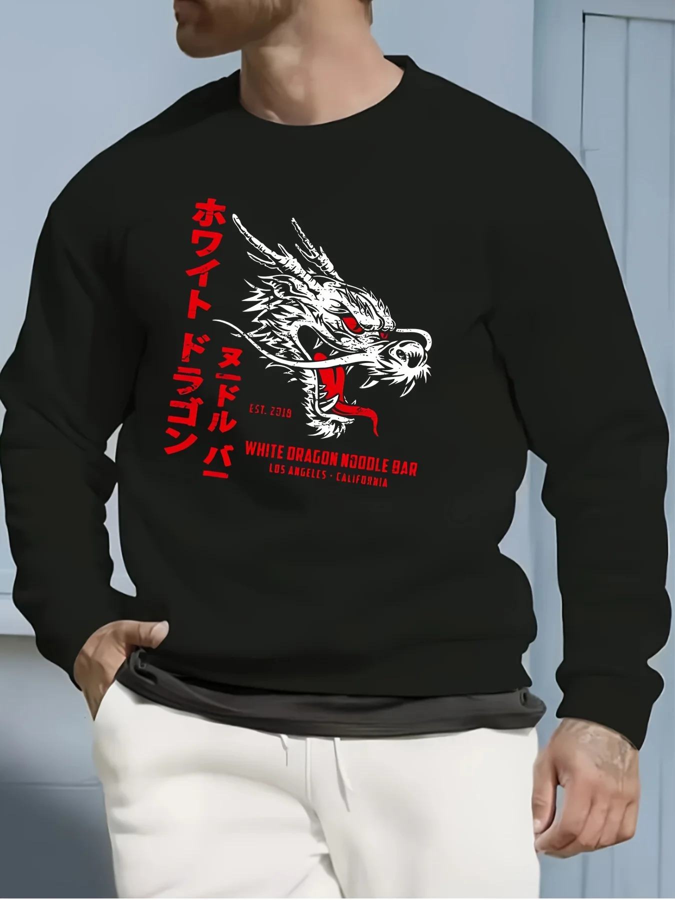 طباعة التنين، الربيع والخريف، سترة عصرية للرجال برقبة دائرية، ملابس خارجية من الداخل والخارج مع نفس الطاقم