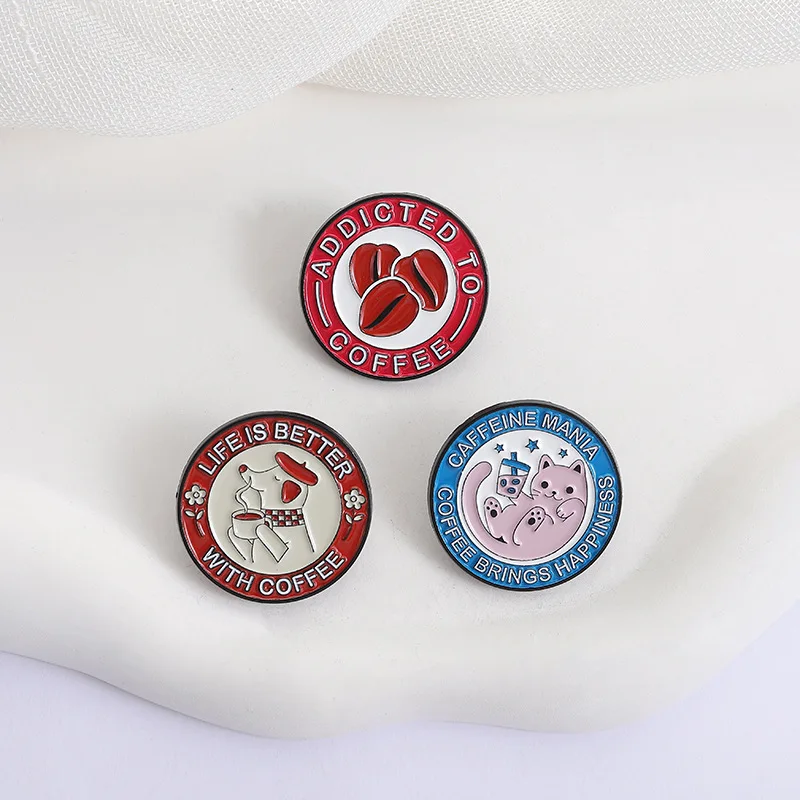 Personal Coffee Series Enamel Brooch Lapel Pin Coffee Pot Brain Dog Cat Spaceship Letter Need Coffee Cartoon Metal Badge Jewelry