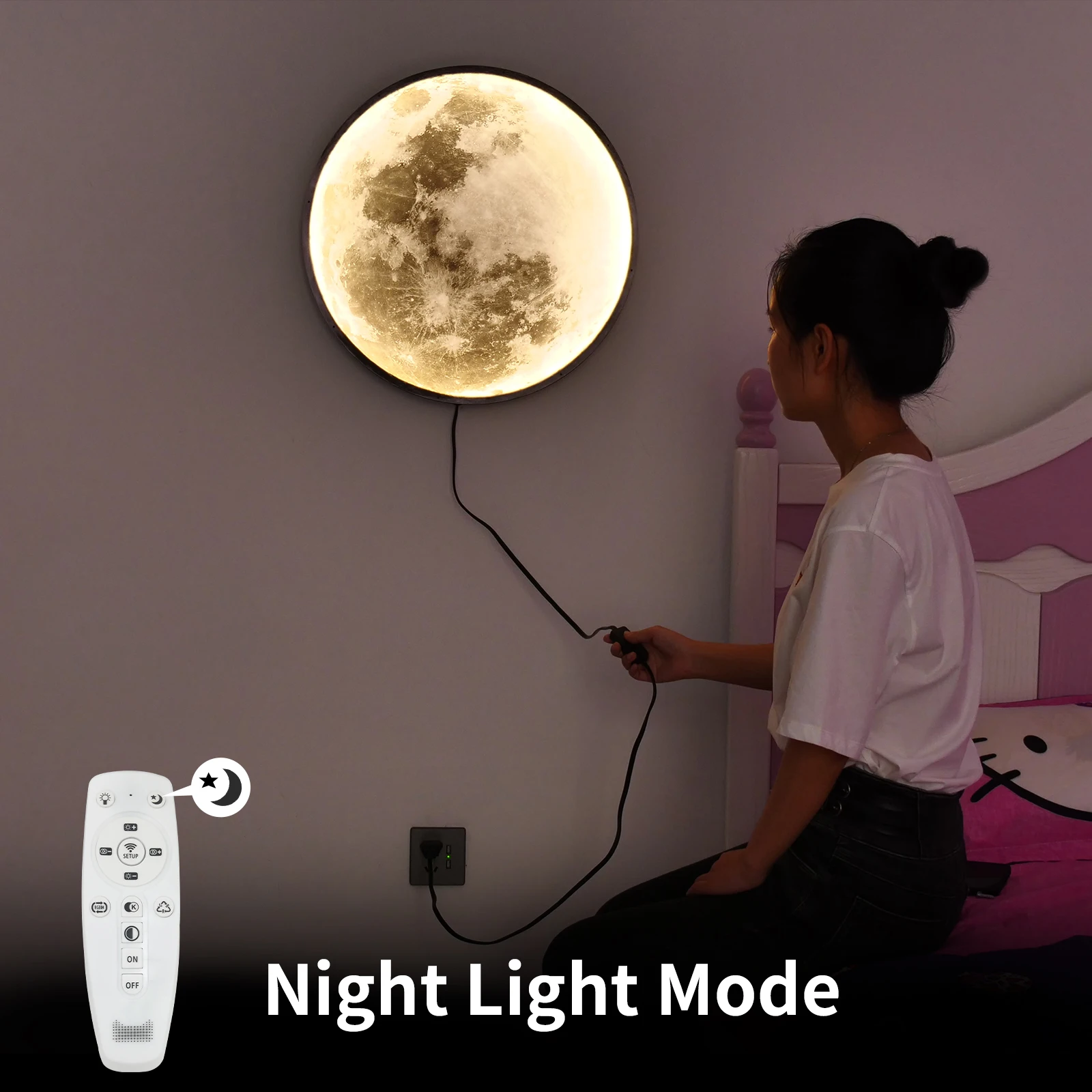 Candelabro de pared de Luna regulable de 15W, luces de iluminación interior con control remoto por aplicación, dormitorio, sala de estar, decoración