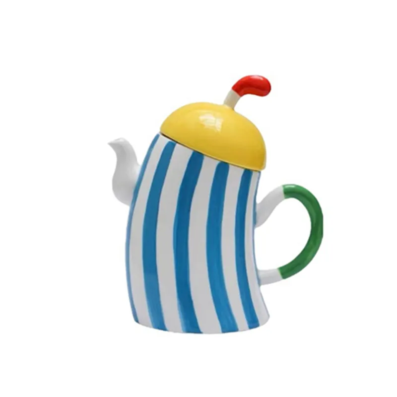 Cute Ceramic Teapot With Tea Infuser Hole ,Akimbo Handle Beautiful Tea Pot Water Kettle Porcelain Jug With Lid 1L