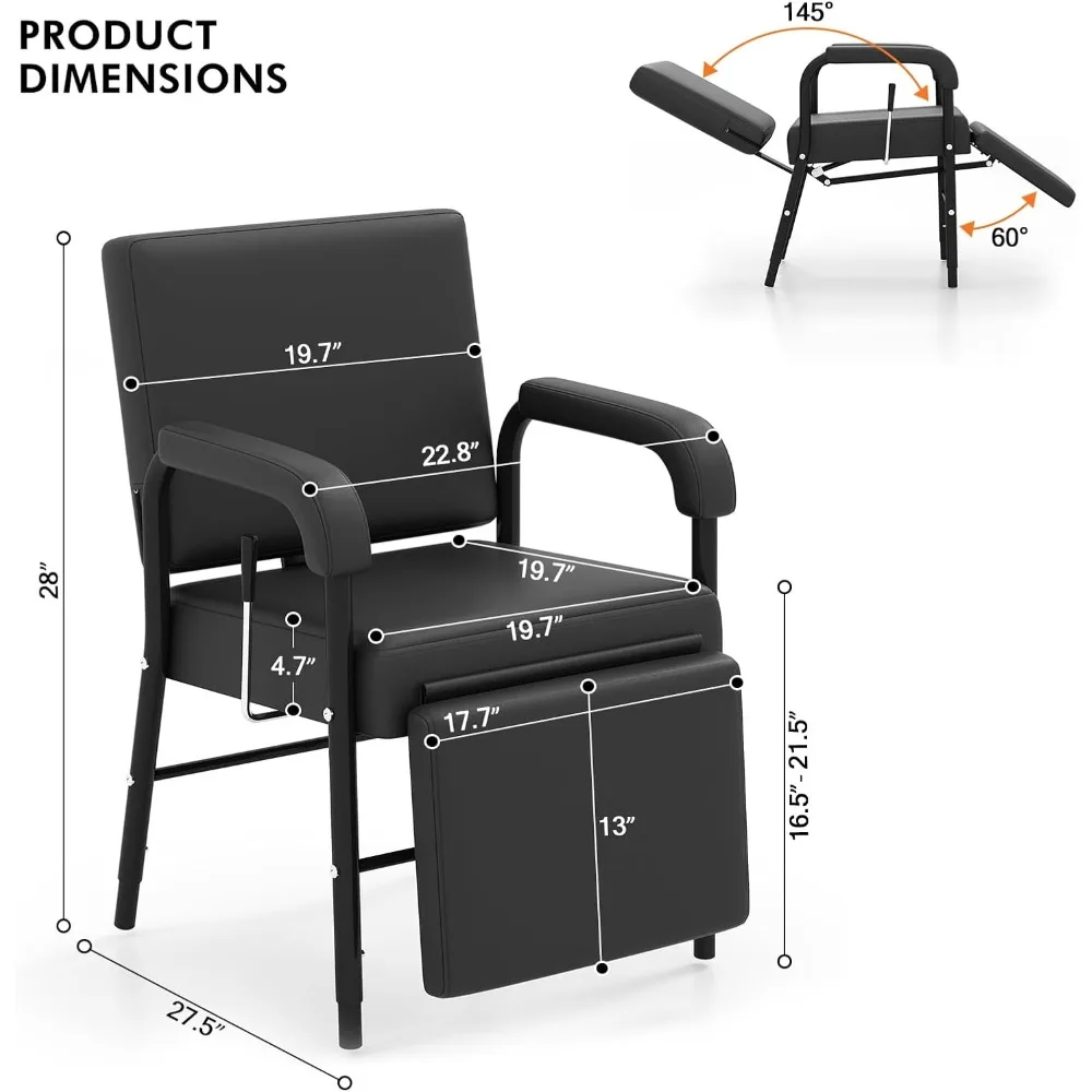 كرسي شامبو احترافي للاستلقاء في صالونات التجميل مع دعم للساق لمصففي الشعر وعلاجات التجميل في السبا باللون الأسود