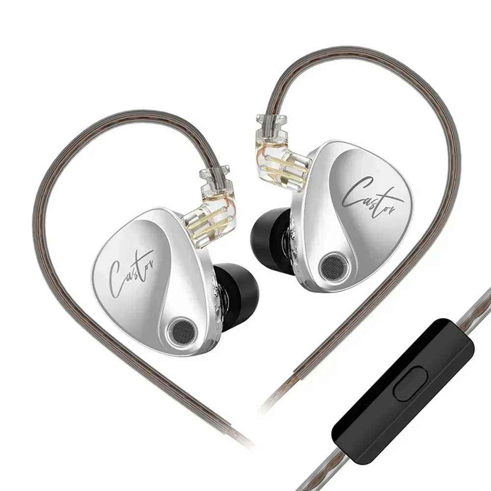 KZ Castor Fones de ouvido intra-auriculares com fio HiFi Cabo destacável 2 Fones de ouvido com armadura balanceada ajustável dinâmica com microfone