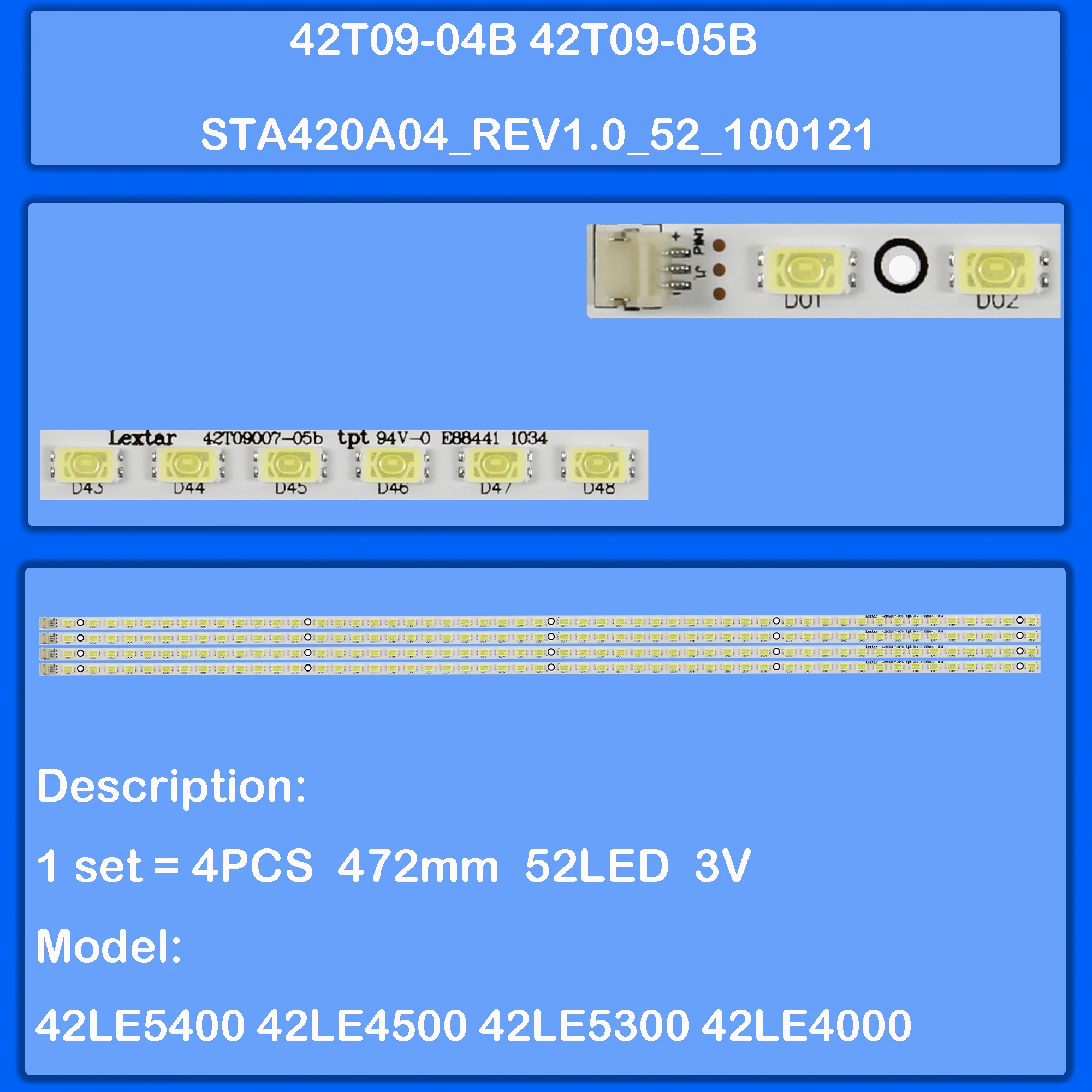 LED Backlight Strip For 42LE4500 42LE5300 42LE4000 42LE4508 42R40HWM L42E5200 L42P21 L42p21FBD L42E5200B L42P11FBDE M420NV