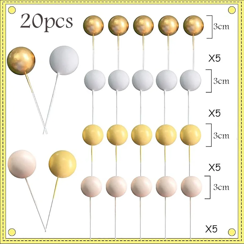 كرات علوية ذهبية وصفراء ، 3 كرات فوم ، زينات تصنعها بنفسك ، حفلة عيد ميلاد ، استحمام الطفل ، كب كيك الزفاف ، مستلزمات الديكور ، 20 كعكة