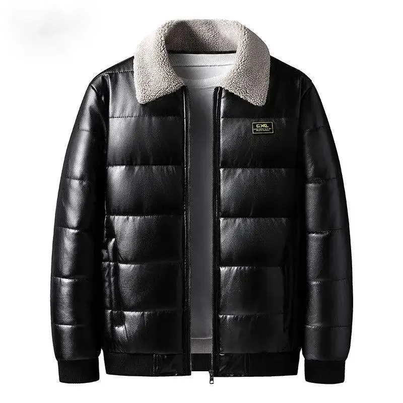 2023 New Loose Short Leather Winter Men Thicken Warm Cotton-Padded Jacket Outerwear Fashion Large Size Casual Outcoat