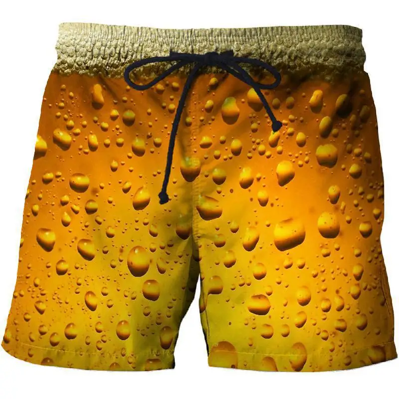 Beer Graphic Shorts Pants Casual Men 3D Printed Beach Summer Surf Swim Trunks Hawaii Vacation Swimsuit Ice