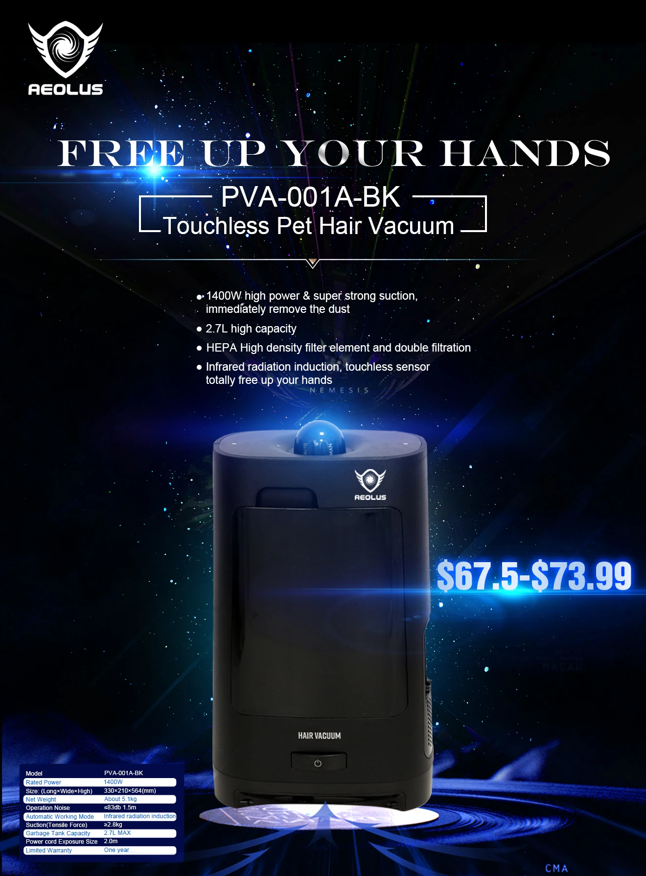 Aeolus Grooming Pet Dog Cat Salon Shop Store Touchless   Hands Free Pet Hair Vacuum Dustbin