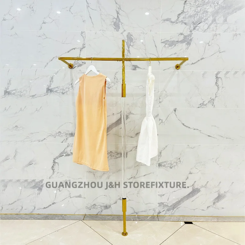 customized.Luxury Boutique Wall Mounted Acrylic Clothes Hanging Stand Retail Floor Stand Stainless Steel Display Stand Cloth