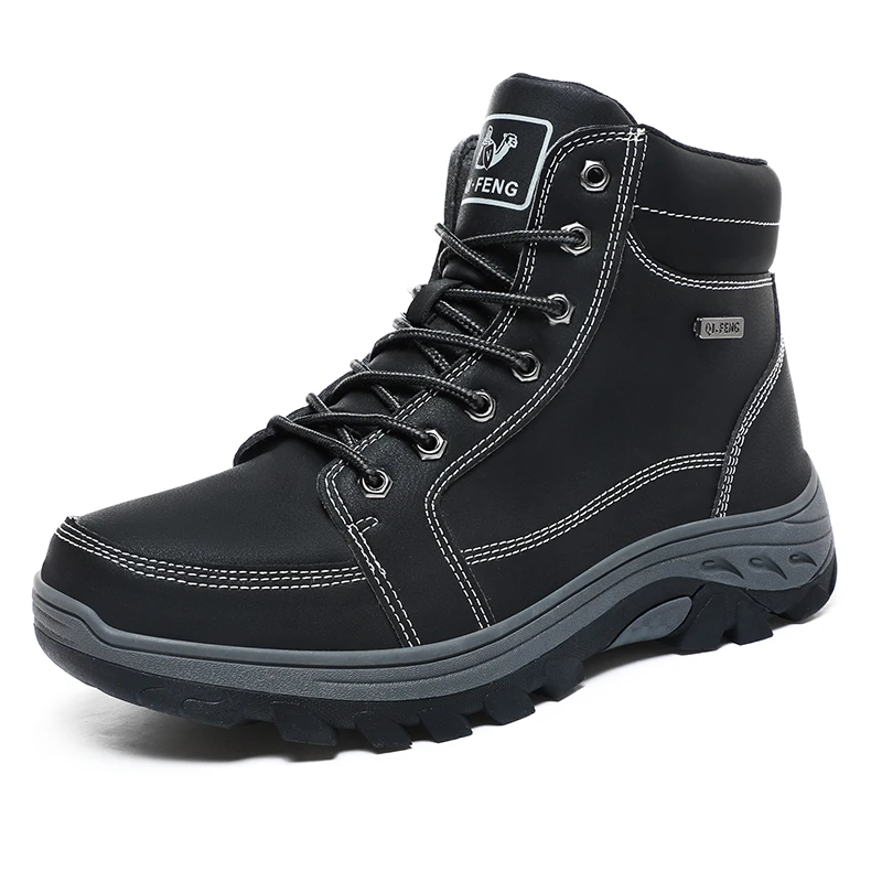 HIKEUP-Botas de senderismo de cuero genuino para hombre, zapatillas antideslizantes para exteriores, resistentes al desgaste, zapatos de escalada