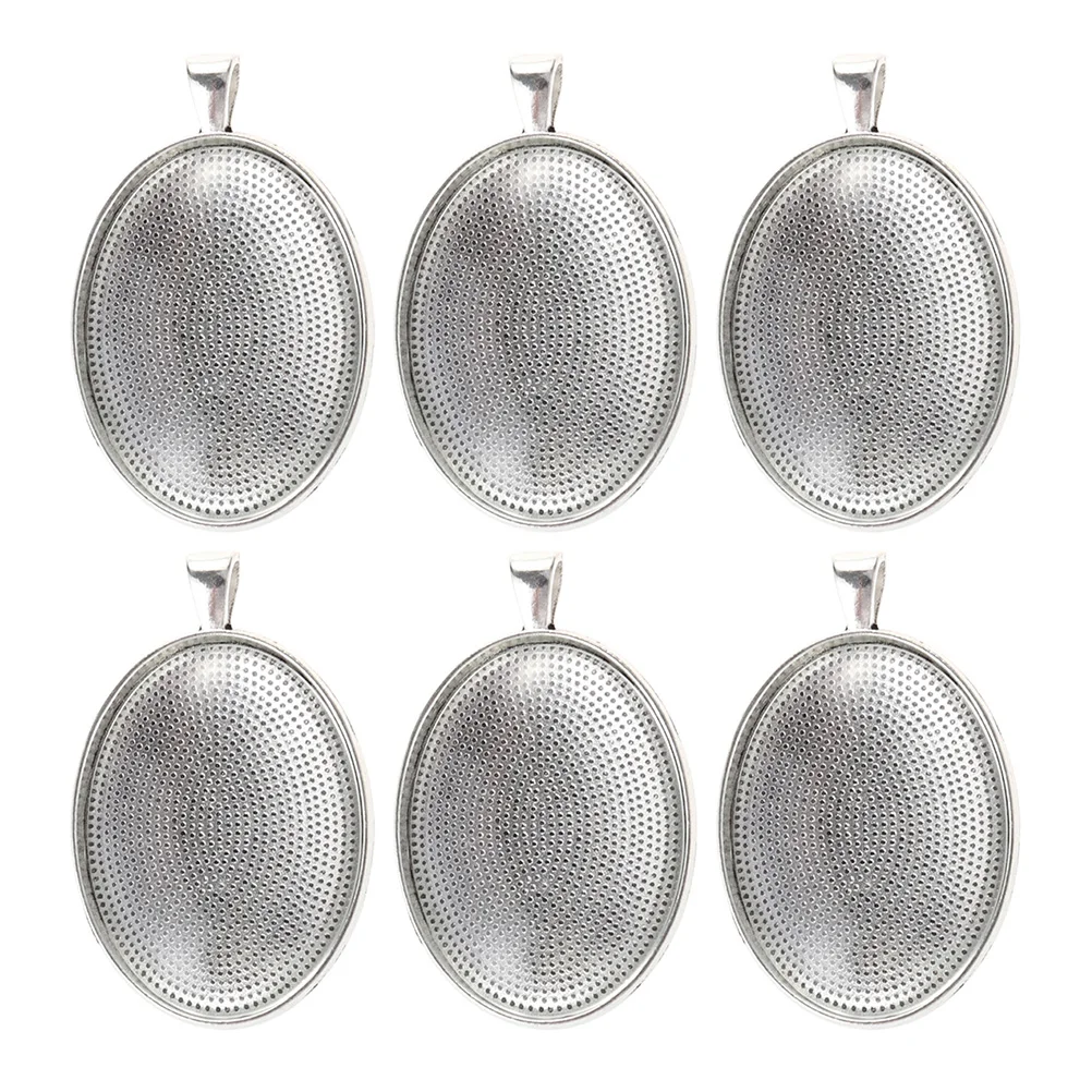 

6pcs Time Stone Pendant Trays Silver Necklace Base Strong Metal Alloy Custom Crafts Resin Photo Jewelry Bezel Dome Tiles Glass