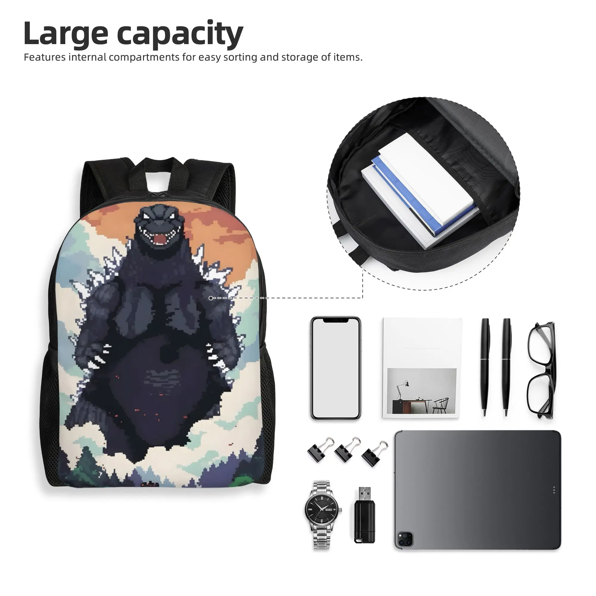 1Piece Godzilla Laptop Bag Pixel Kaiju Backpack New Semester Begins view 4