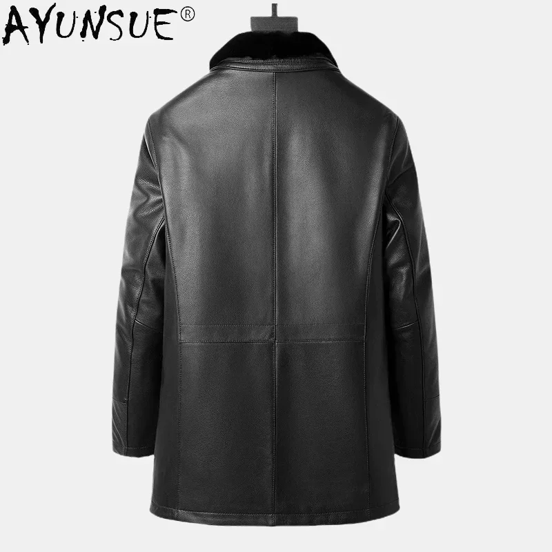 AYUNSUE Real Goatskin Men Leather Jacket High Quality Mink Fur Liner Detachable Coat Warm Men's Winter Jackets Chaquetas