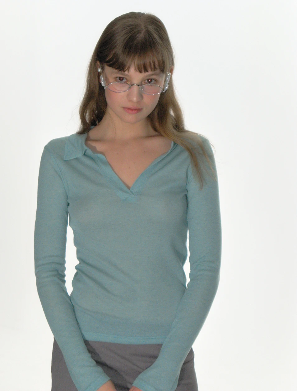 Ropa informal sencilla coreana con cuello en V, camiseta de manga larga con cuello tipo Polo que combina con todo, camisetas básicas ajustadas de Color sólido para primavera y otoño