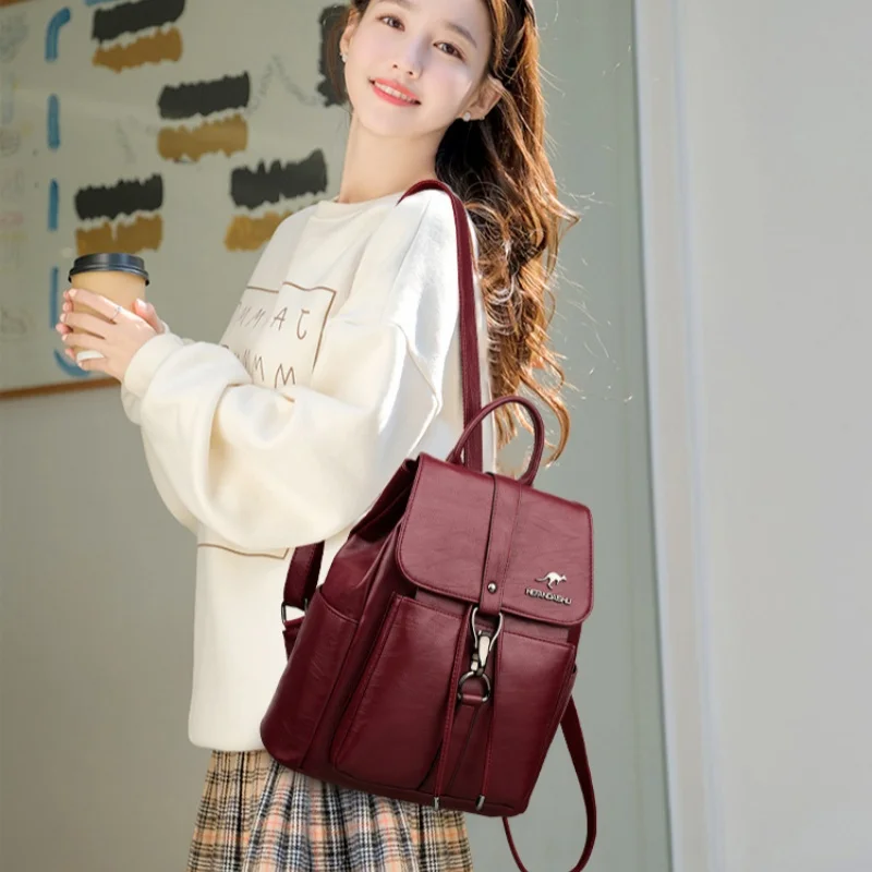 

Women's soft leather fashion backpack simple and versatile backpack large capacity backpack Women's computer commuter backpack