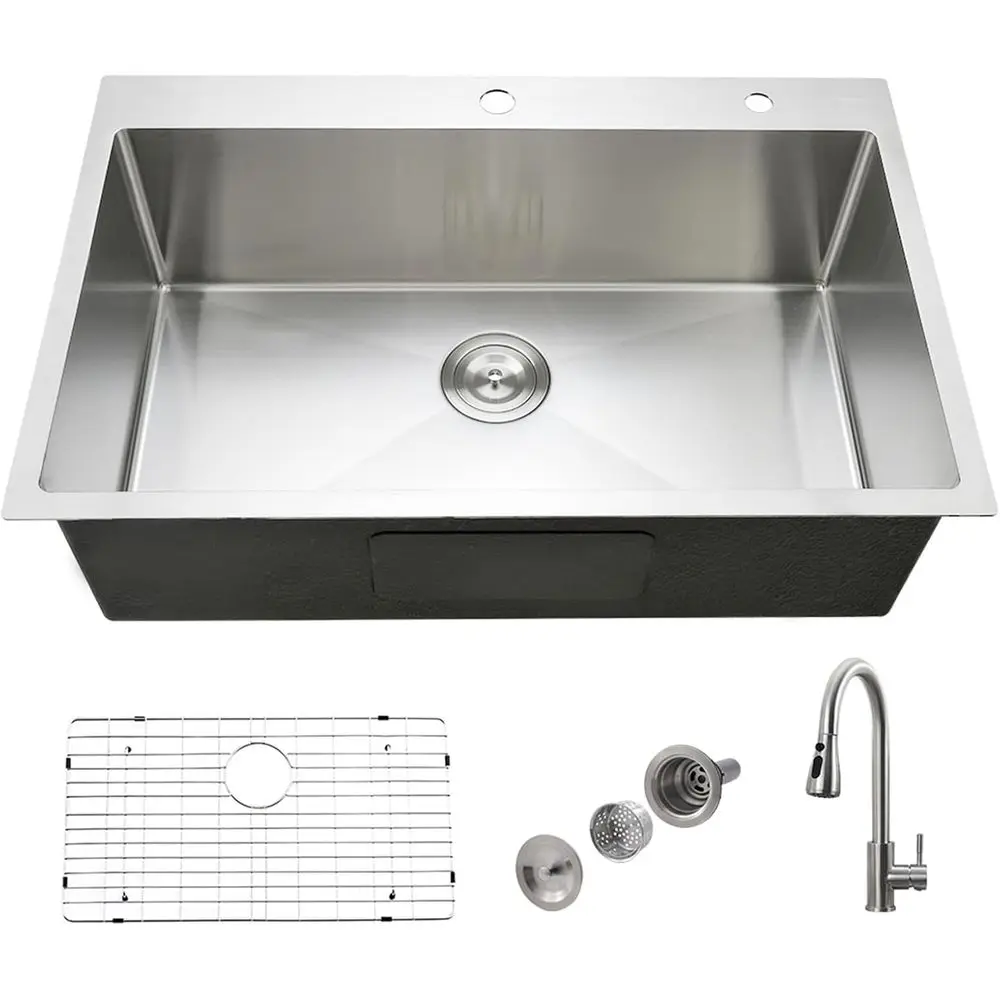 

Кухонная мойка 33x22 см с краном, встраиваемая, из нержавеющей стали, с краном, для установки в столешницу, 18-го класса толщины, ручной работы, одинарная