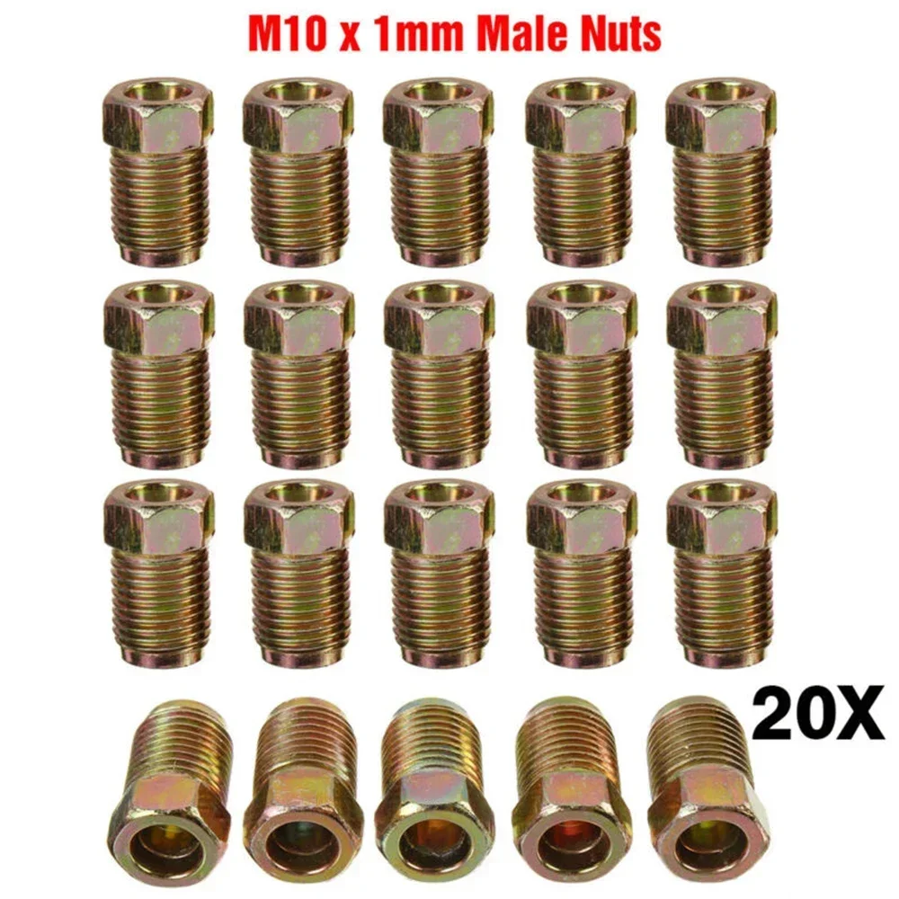 

20pcs Car Brake Lines Fittings Nuts Male Metric Iron Plating Zinc End Union For 3/16" Tubes Inverted Flares Accessories Kits